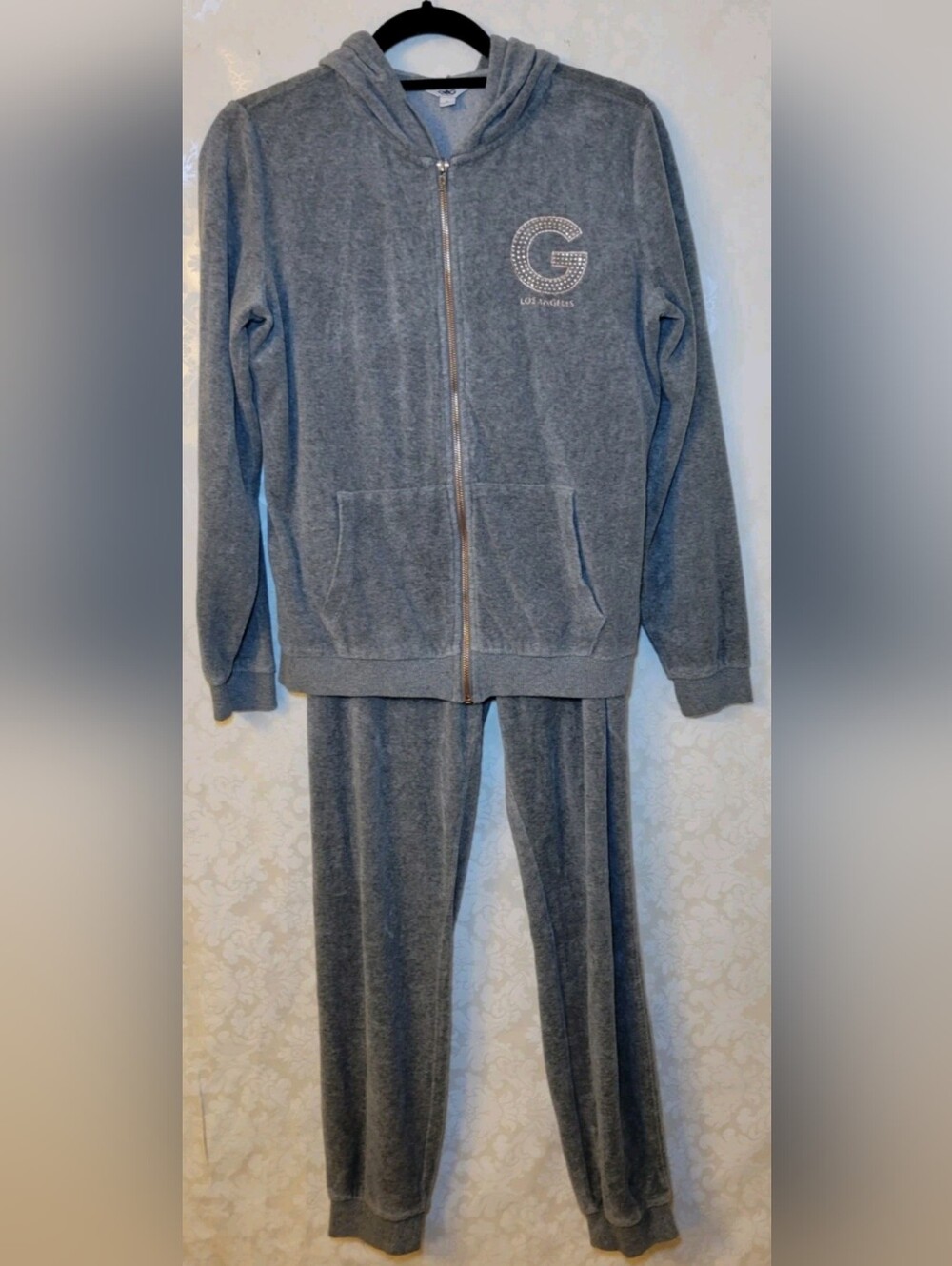 GBG Los Angeles Kids Gray Velour Zip Jacket & Pants Pajama Set